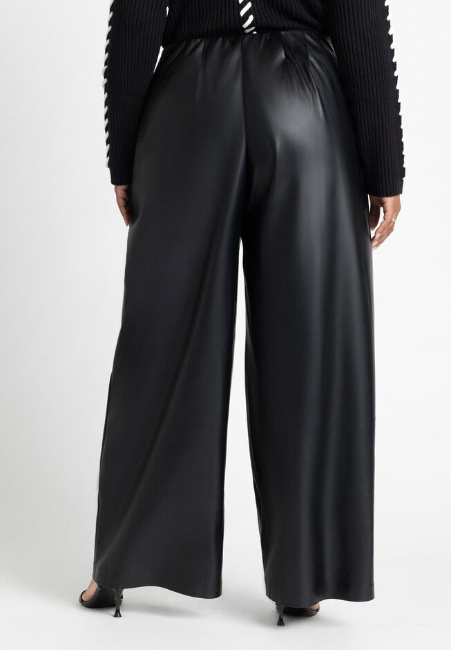 Faux Leather Pant With Belt Detail, BLACK ONYX, alternate image number null