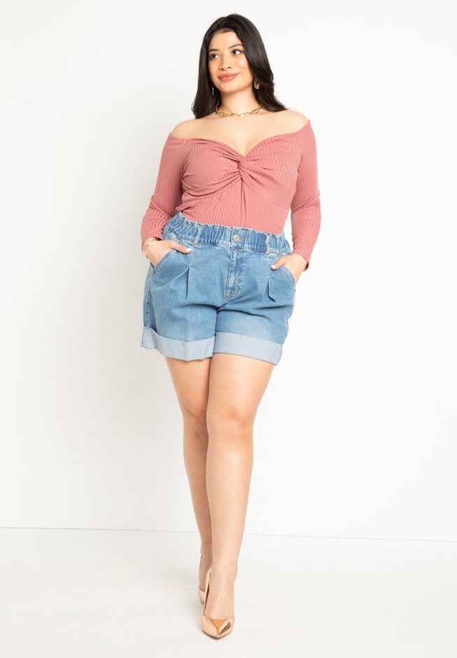 Elastic Waistband Shorts with Pleat Detail, , alternate image number null