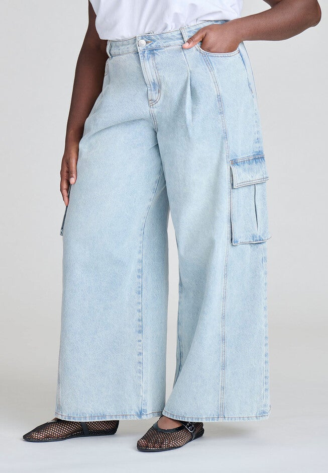 Wide Leg Cargo Jean, LIGHT WASH, hi-res image number null