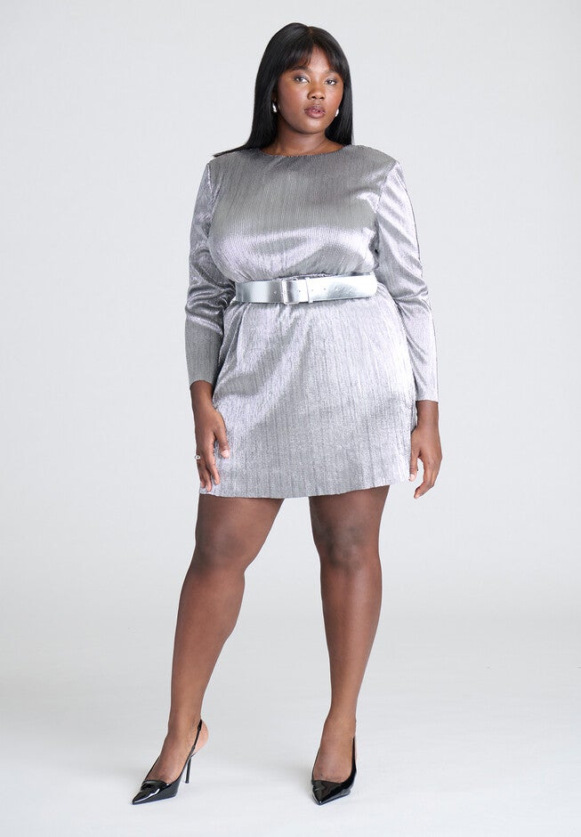 Pleated Mini Dress, SILVER FILIGREE, hi-res image number null