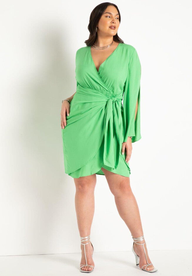 Tie Waist Wrap Dress, VIBRANT GREEN, hi-res image number null