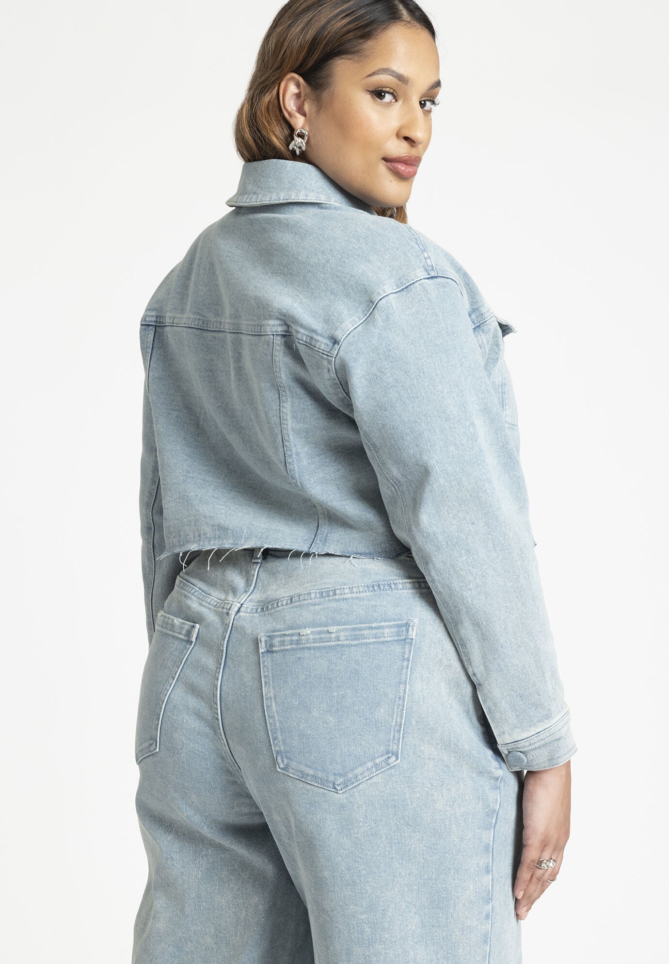 Denim Rosette Cropped Jacket, , alternate image number 2