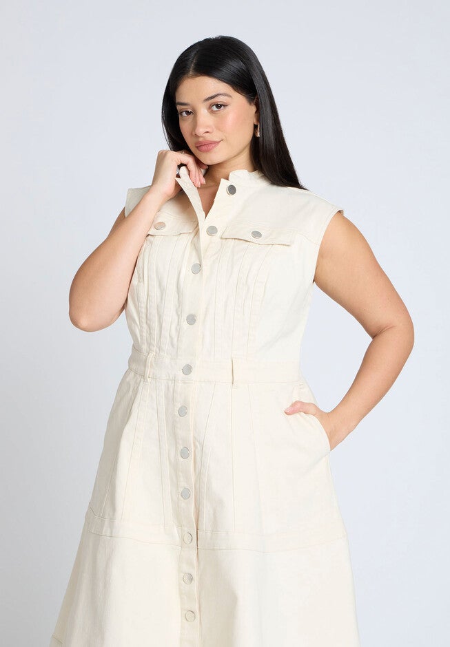 Denim Fit & Flare Dress, TOFU, alternate image number null