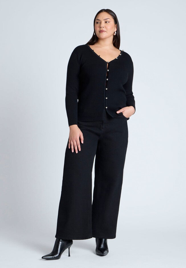 Ball Button Cardigan, BLACK ONYX, alternate image number null