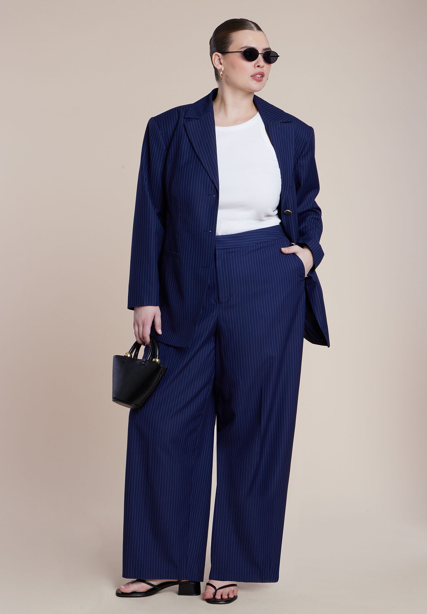 Nipped Waist Blazer With Back Adjuster, NAVY PINSTRIPE, alternate image number 4