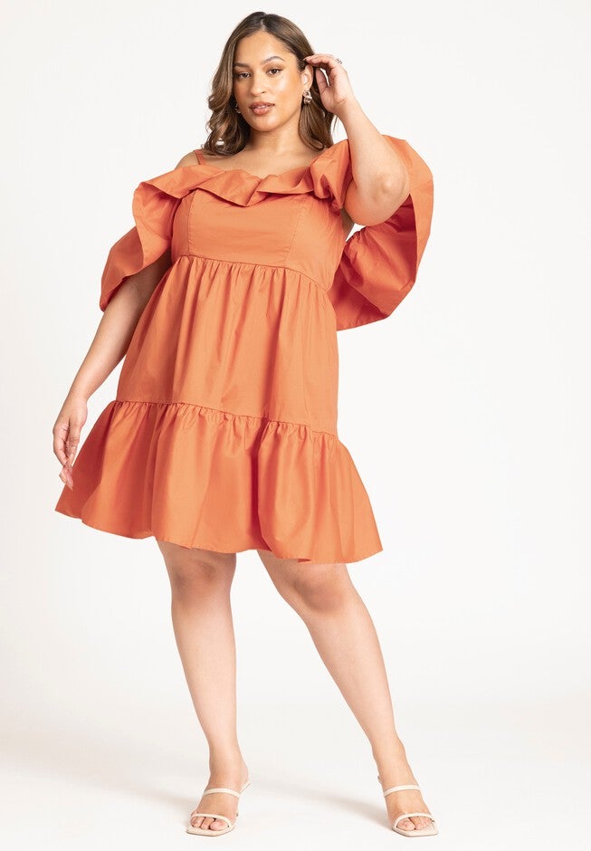 Off The Shoulder Ruffle Mini Dress, APRICOT HAZE, hi-res image number null
