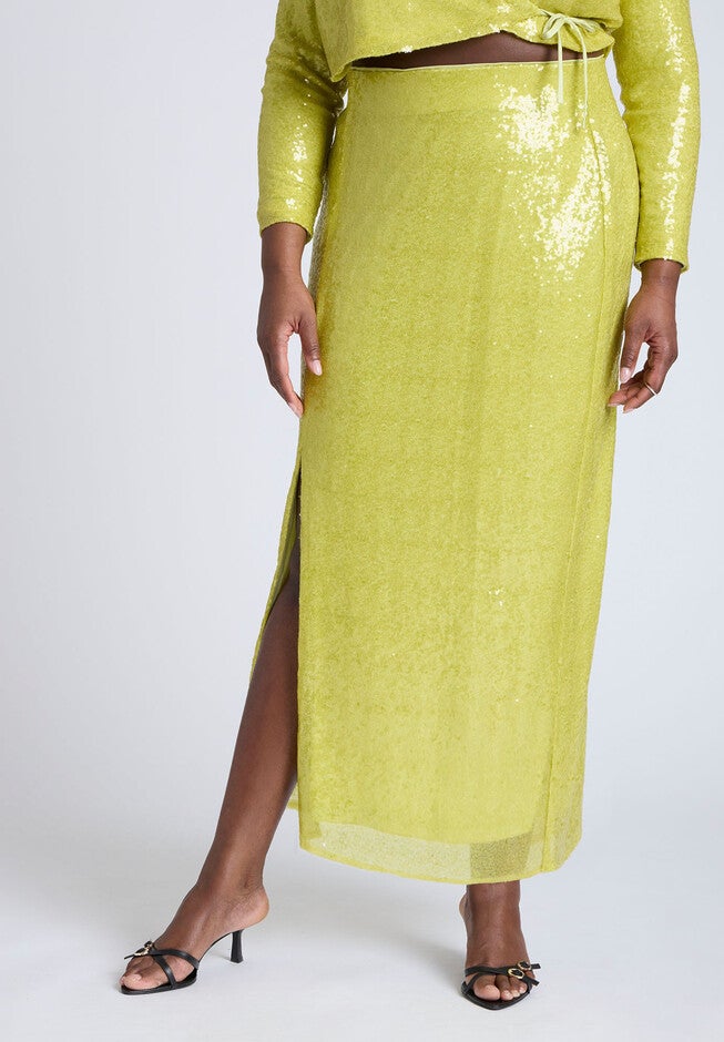 Sequin Column Midi Skirt , GREEN OASIS, on-hover image number null