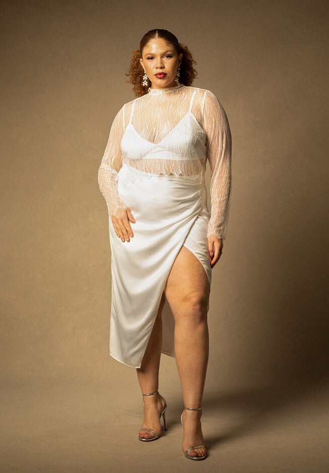 Bridal by ELOQUII Satin Draped Skirt, OFF WHITE, hi-res image number null