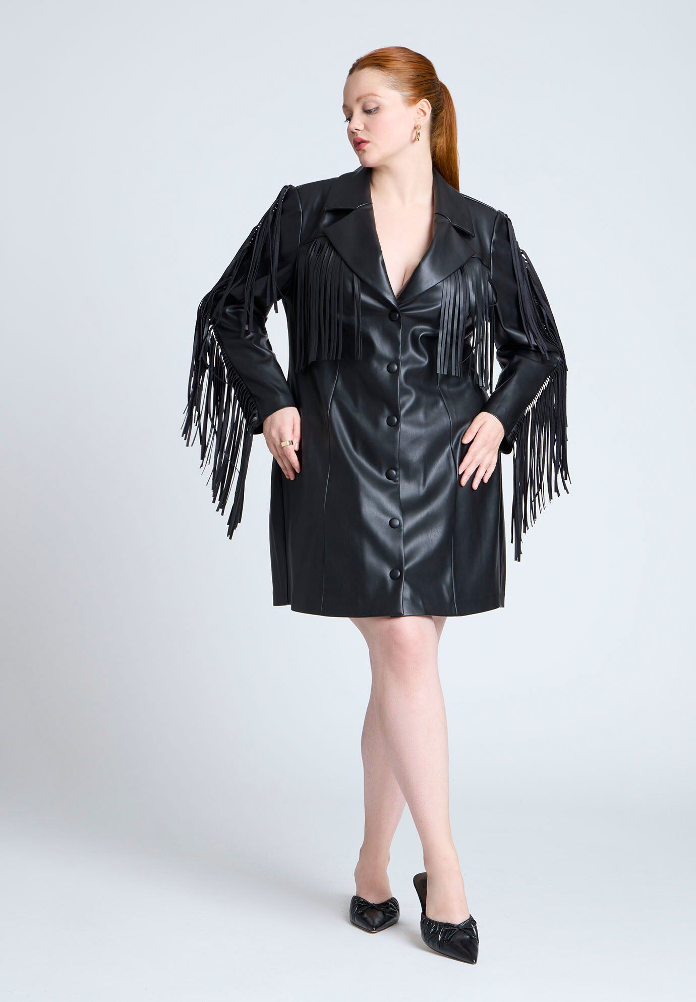 Faux Leather Fringe Blazer Mini Dress | Fullbeauty Outlet