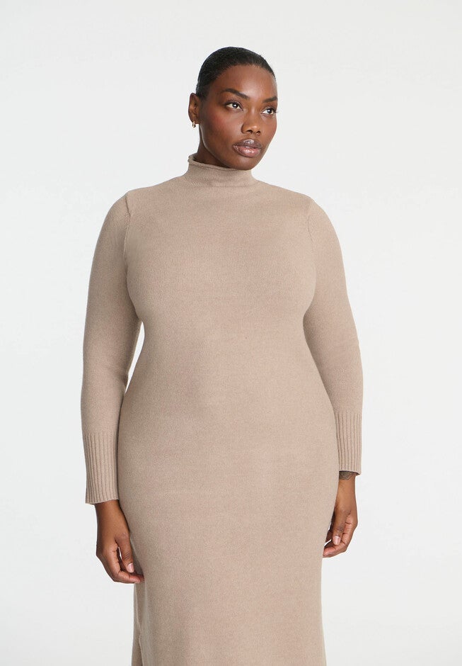 Mock Neck Maxi Sweater Dress, TAUPE, alternate image number null