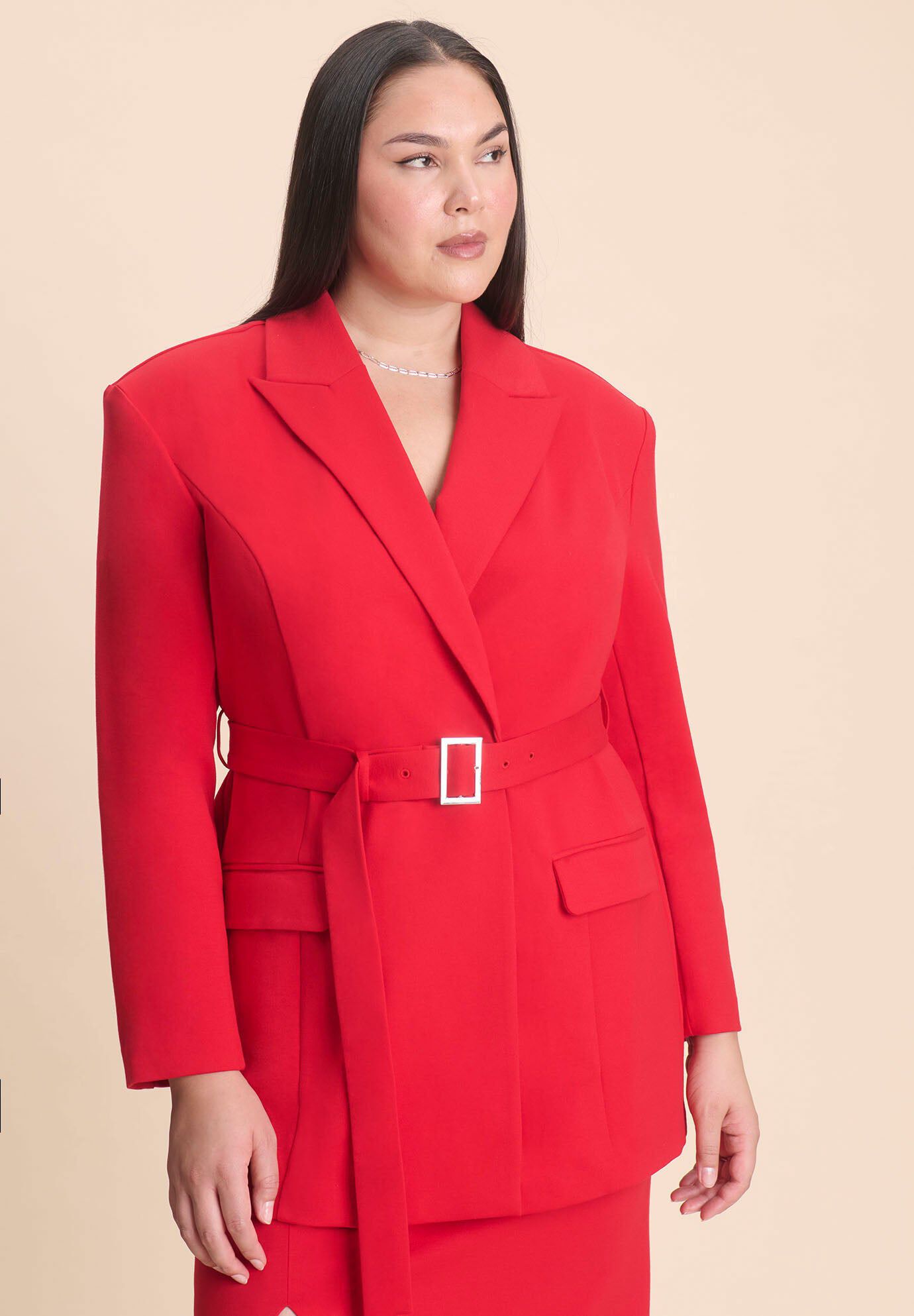 Belted Ponte Blazer, BARBADOS CHERRY, hi-res image number 0