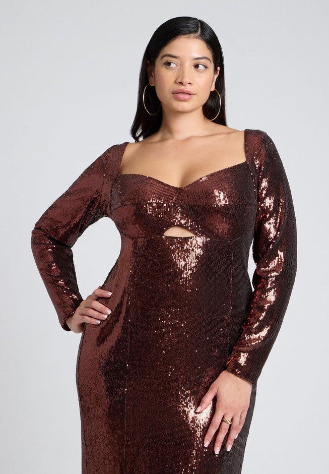 Maxi Sequin Dress, CHOCOLATE FONDANT, alternate image number null