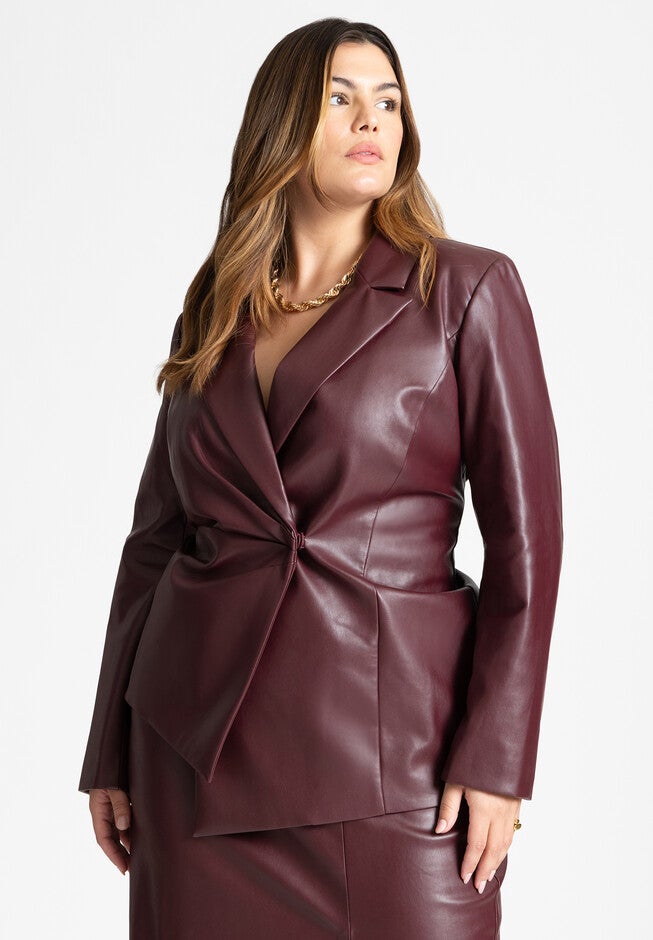 Faux Leather Asym Blazer, PORT ROYAL, hi-res image number null