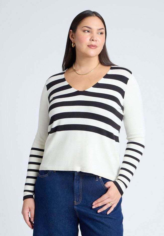 Abstract Striped Sweater, BLACK WHITE STRIPE, hi-res image number null