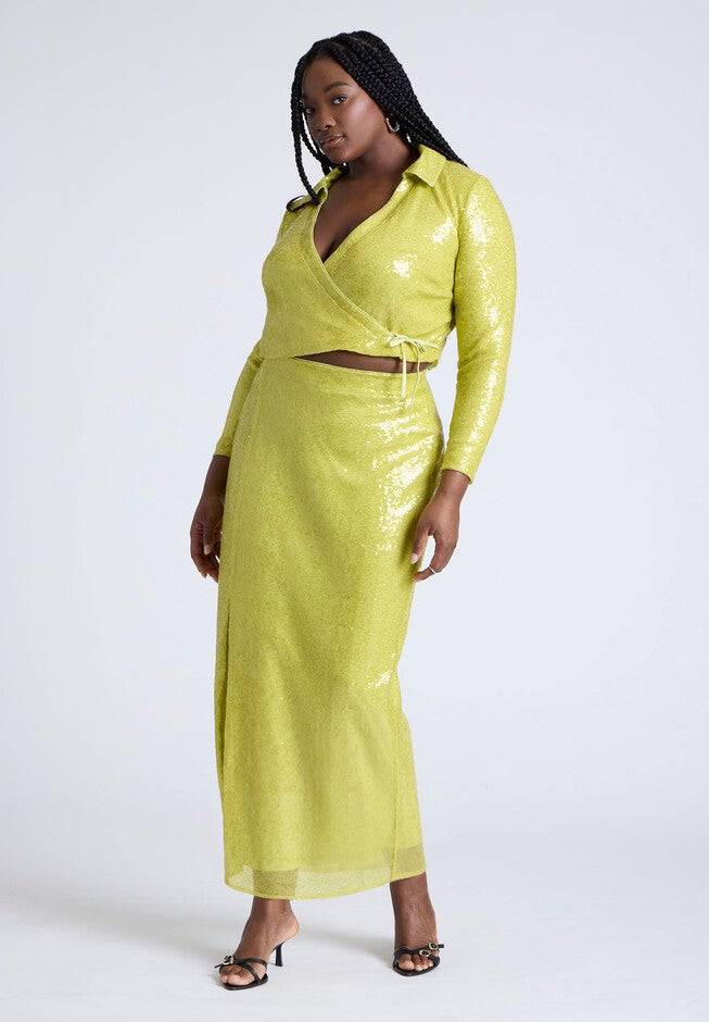 Sequin Column Midi Skirt , GREEN OASIS, hi-res image number null