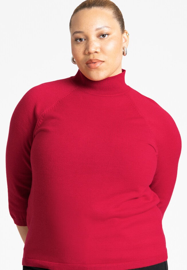 Three Quarter Sleeve Turtleneck Sweater, RED, hi-res image number null