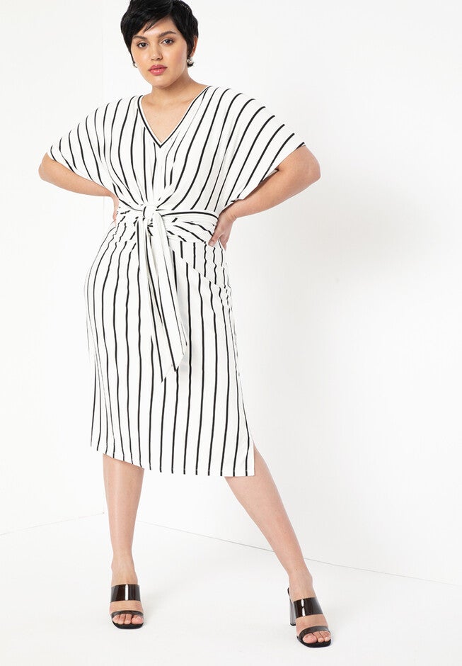 Wrap Around Dress, BLACK WHITE STRIPE, hi-res image number null