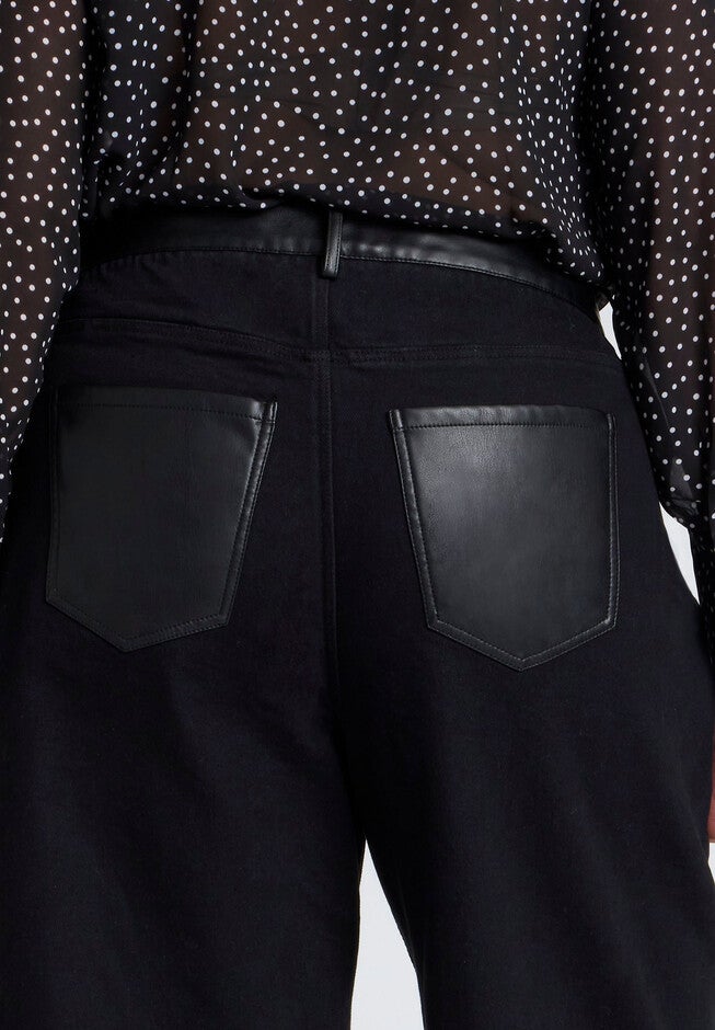 Faux Leather Detail Jeans, BLACK, alternate image number null
