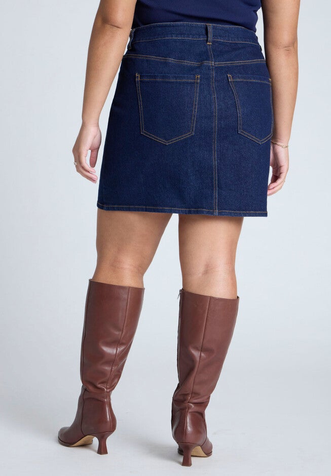 Laced Denim Mini Skirt, DARK RINSE, alternate image number null