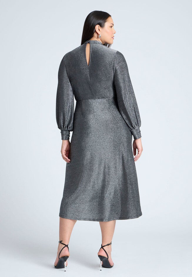 Mock Neck Lurex Midi, BLACK LUREX, on-hover image number null