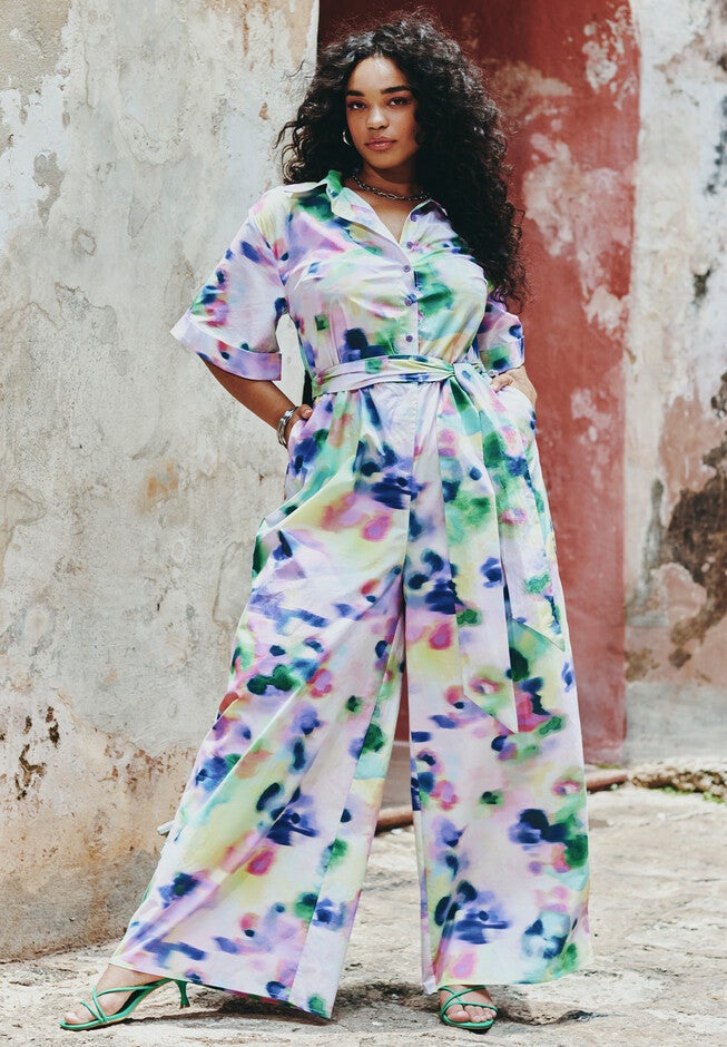 Drapey Print Jumpsuit, RAINBOW BOUQUET, hi-res image number null
