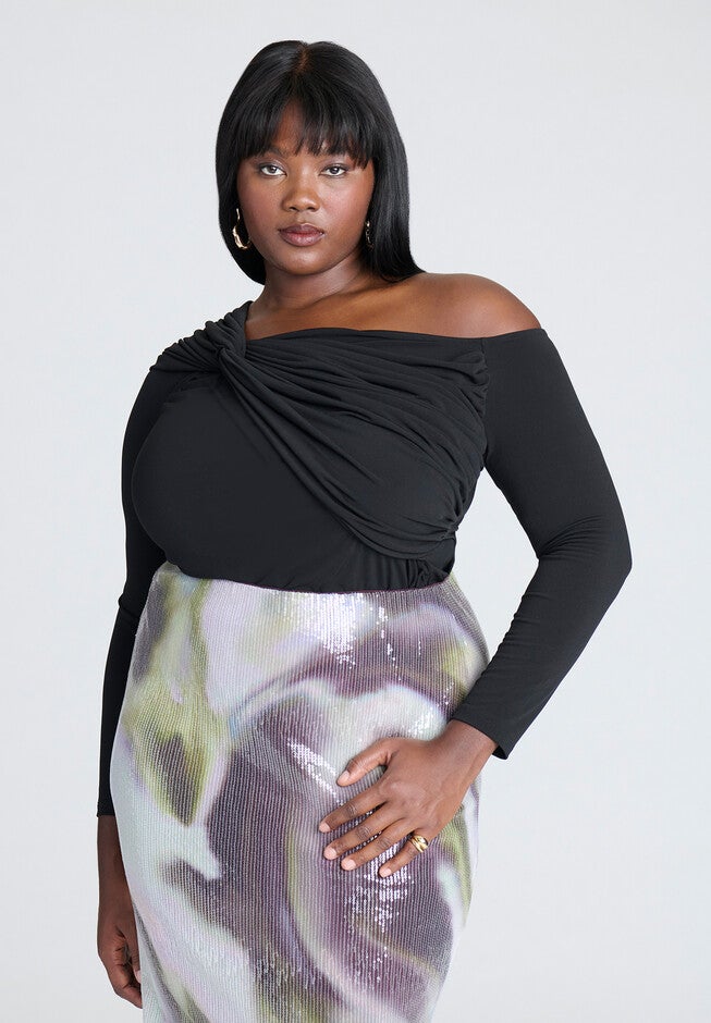 Shoulder-Twist Drape Top, BLACK ONYX, hi-res image number null