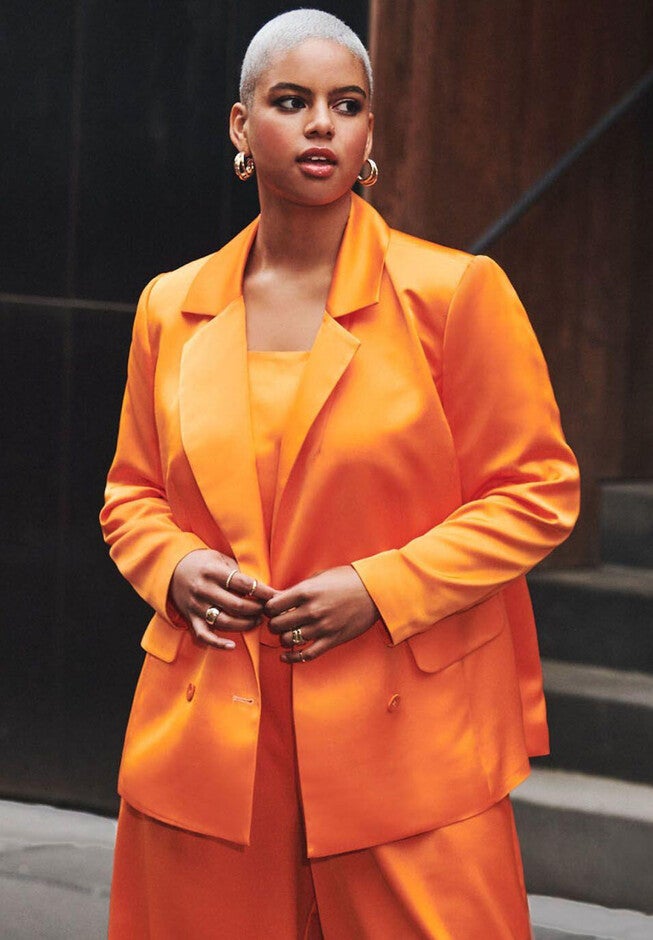 Oversized Satin Blazer, PERSIMMON ORANGE, hi-res image number null