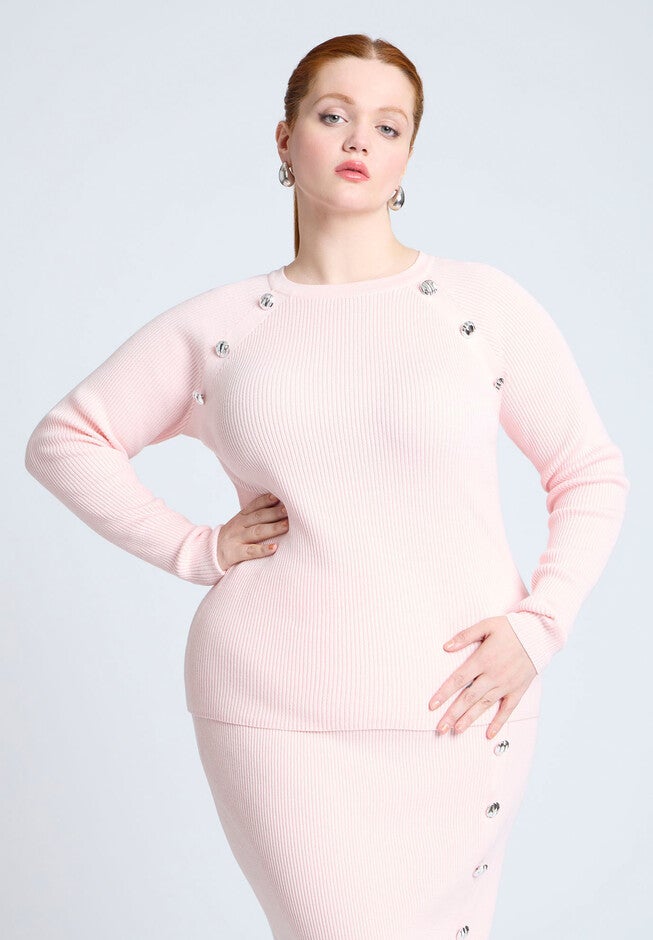 Button Detail Ribbed Sweater, PINKESQUE, hi-res image number null