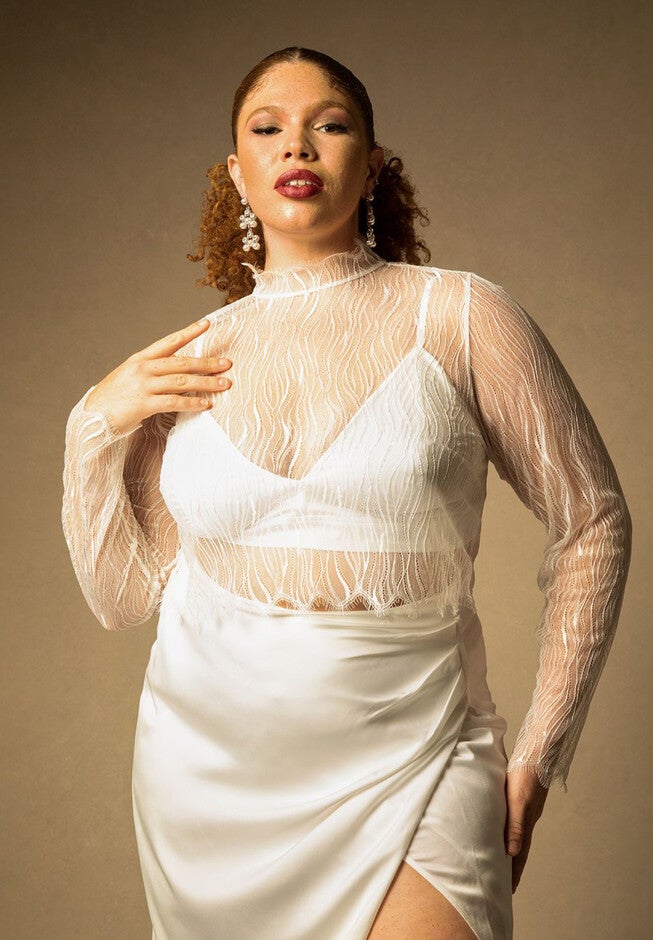 Bridal by ELOQUII Lace Turtleneck, OFF WHITE, hi-res image number null
