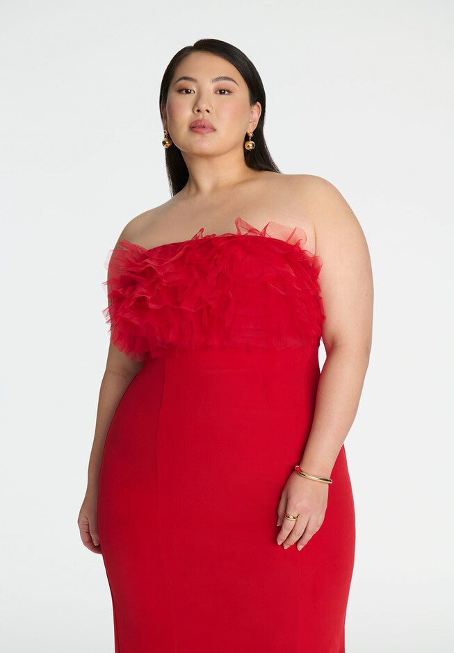 Tulle Bodice Column Dress, BARBADOS CHERRY, alternate image number null