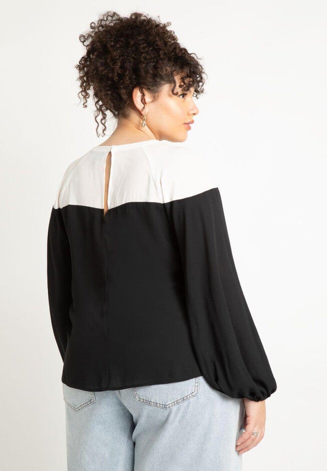 Colorblocked V Neck Top, , on-hover image number null