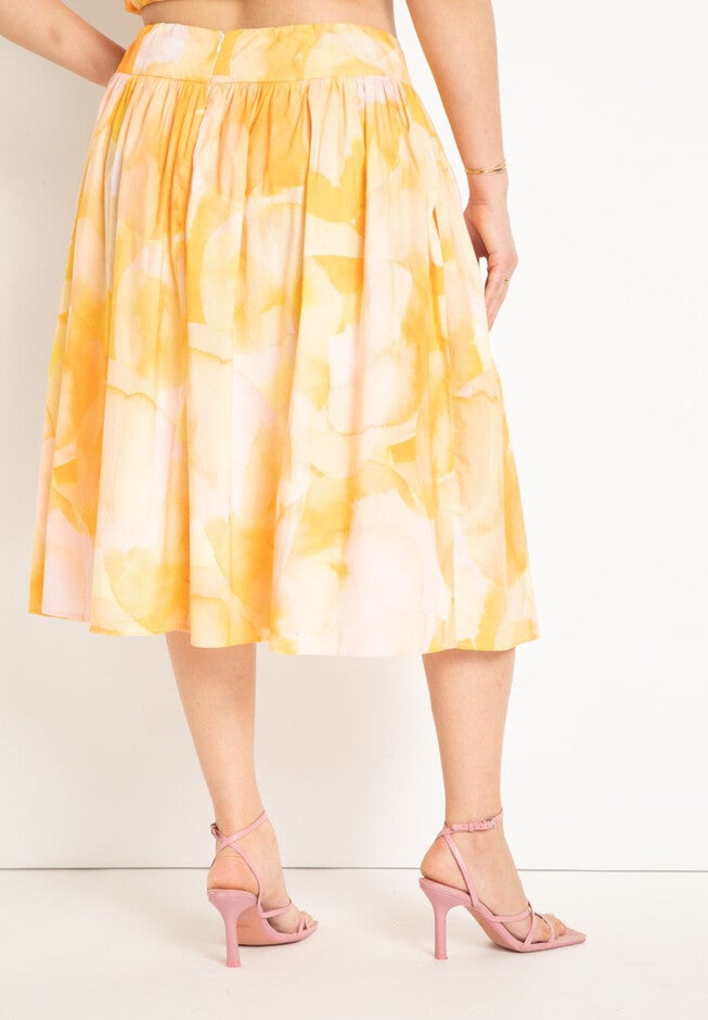 Yoke Detail Gathered Midi Skirt, , alternate image number null
