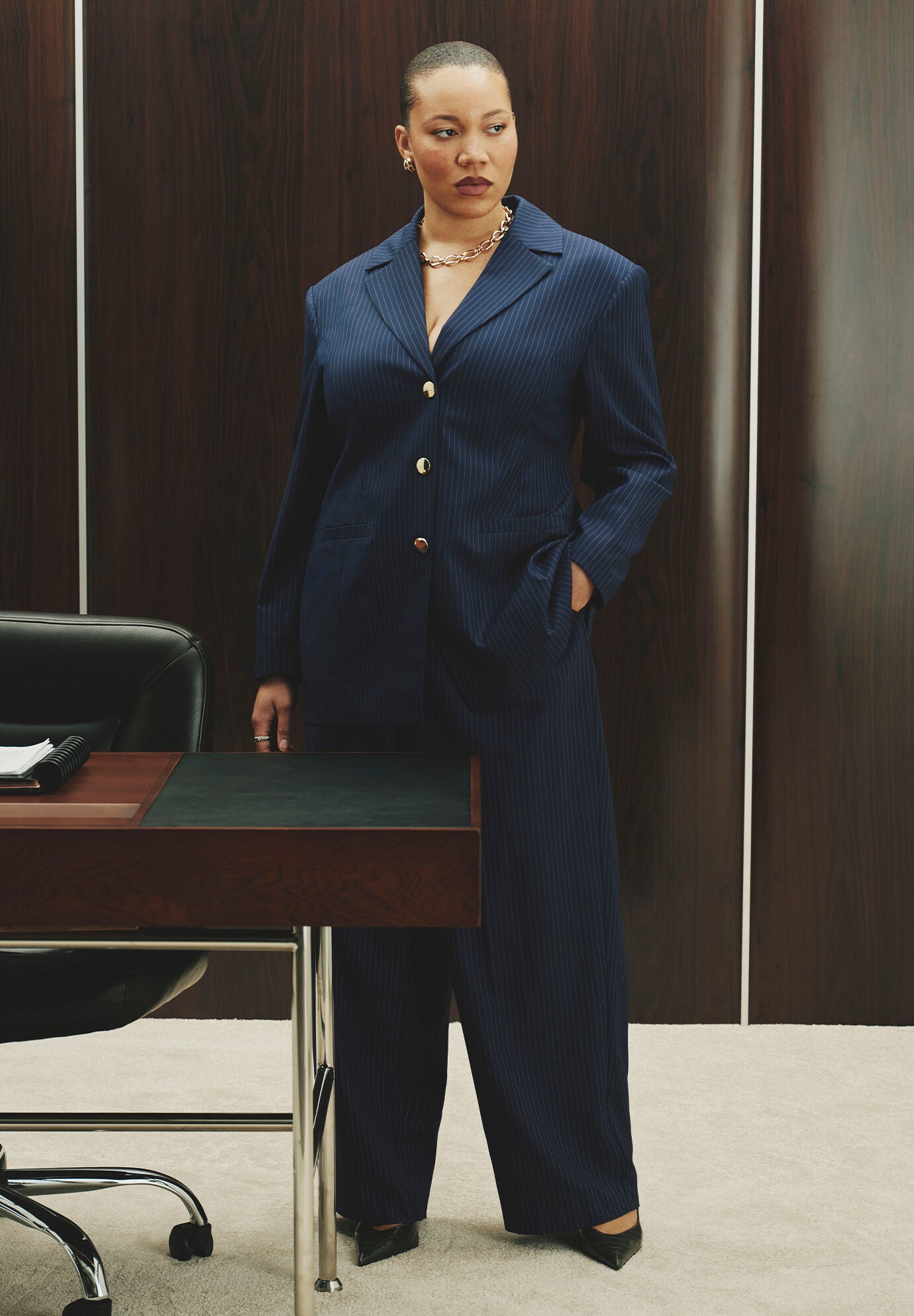 Nipped Waist Blazer With Back Adjuster, NAVY PINSTRIPE, alternate image number 5