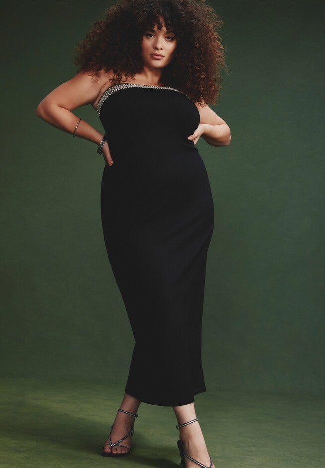 Rhinestone Fitted Knit Dress, BLACK ONYX, hi-res image number null