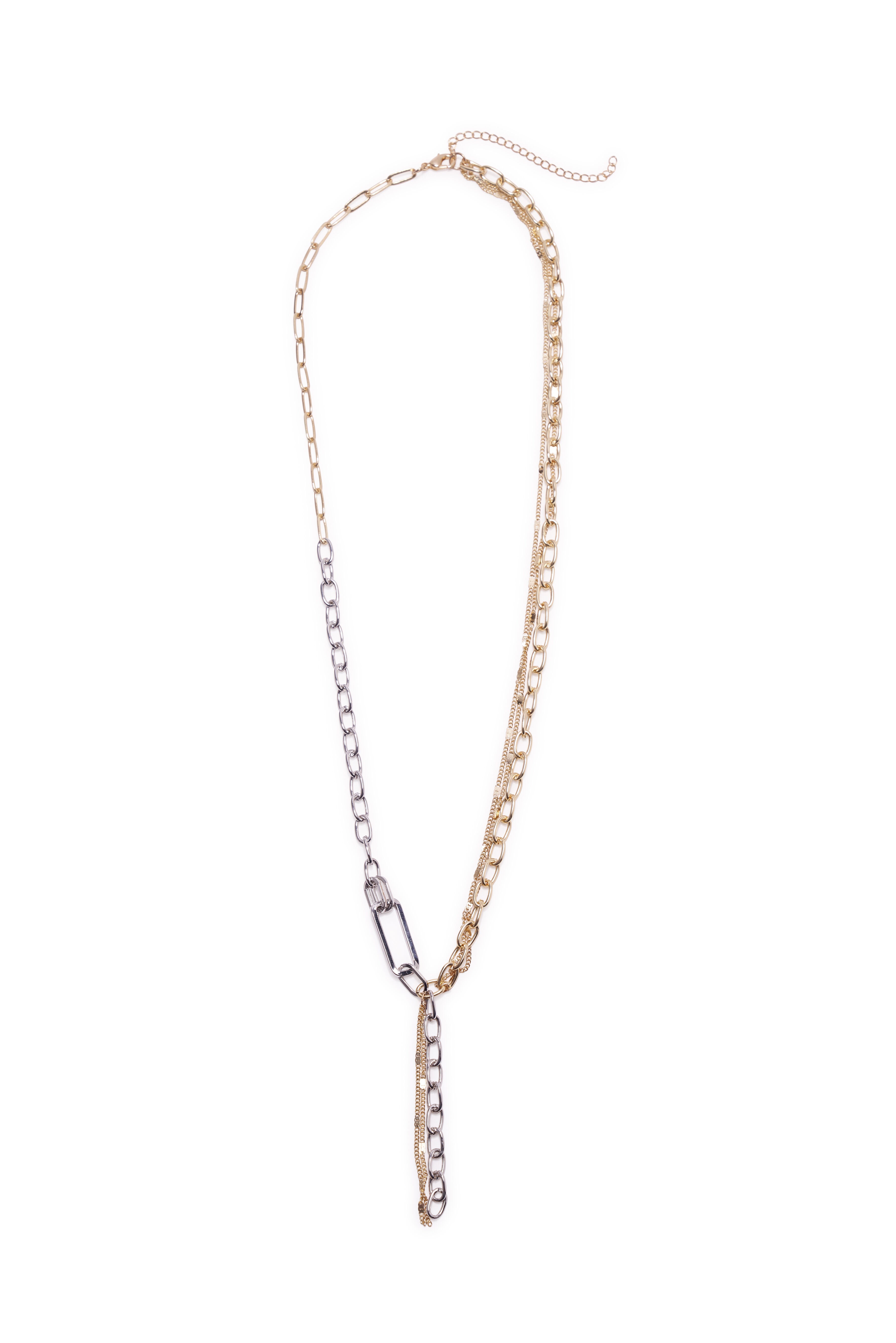 Multi Chain Lariat Necklace, GOLD + SILVER, hi-res image number 0