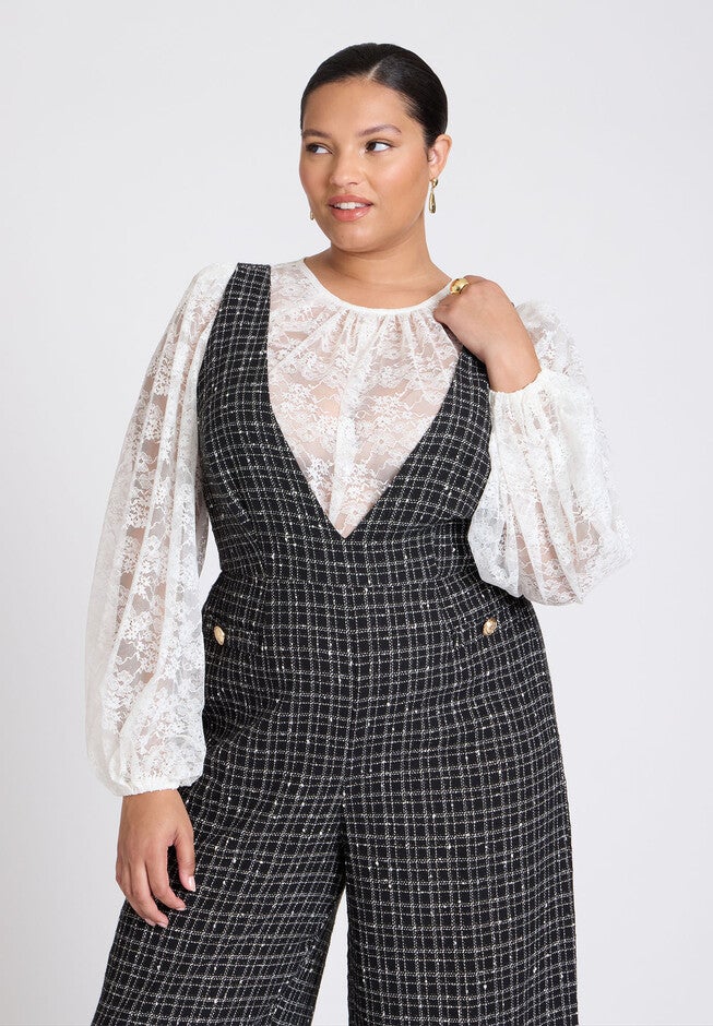 Tweed Jumpsuit, BLACK WHITE, alternate image number null