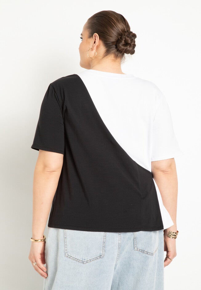 Colorblocked Tee With Stepped Hem, , on-hover image number null