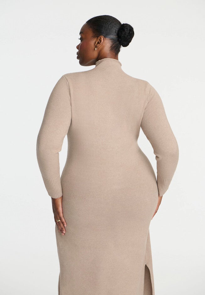 Mock Neck Maxi Sweater Dress, TAUPE, on-hover image number null