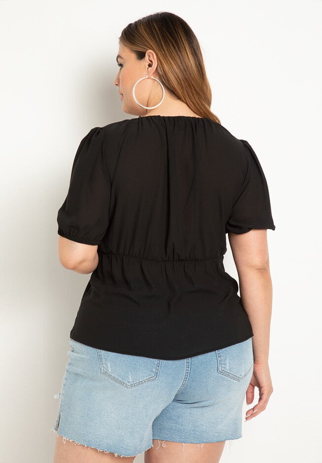 Tunnel Neck Blouse With Puff Sleeve, , on-hover image number null