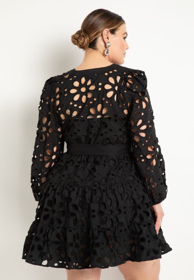 Tiered Eyelet Mini Dress, BLACK ONYX, on-hover image number null