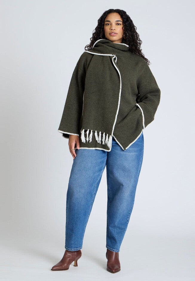 Scarf Sweater Coat, GREEN, hi-res image number null