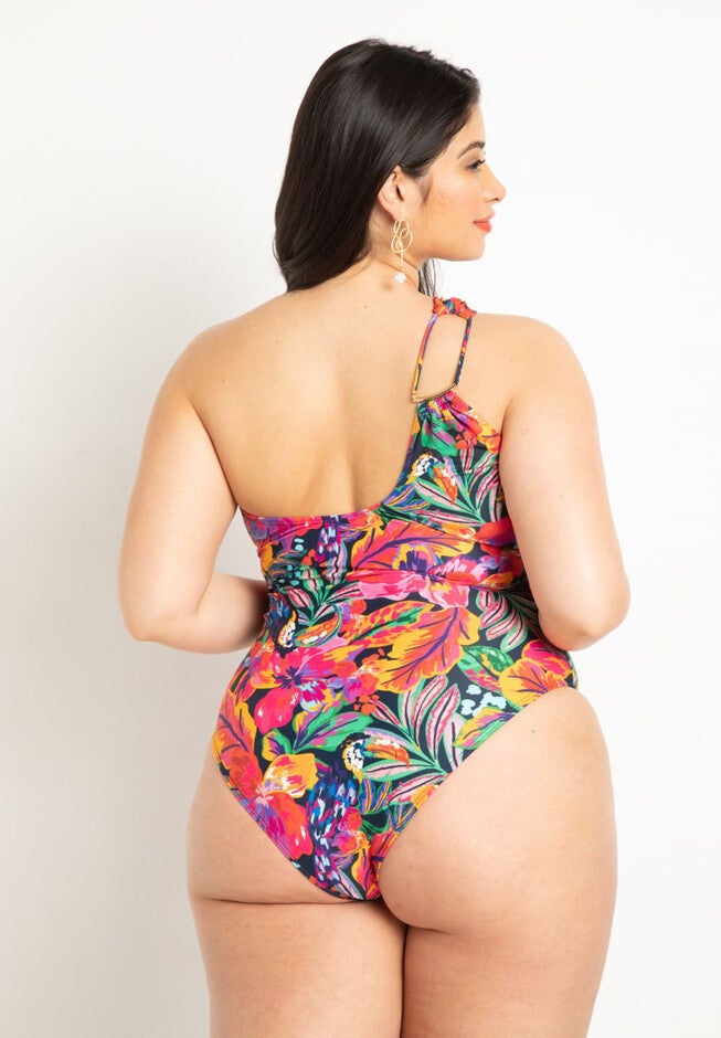 One Shoulder Cutout Detail Swimsuit, , alternate image number null