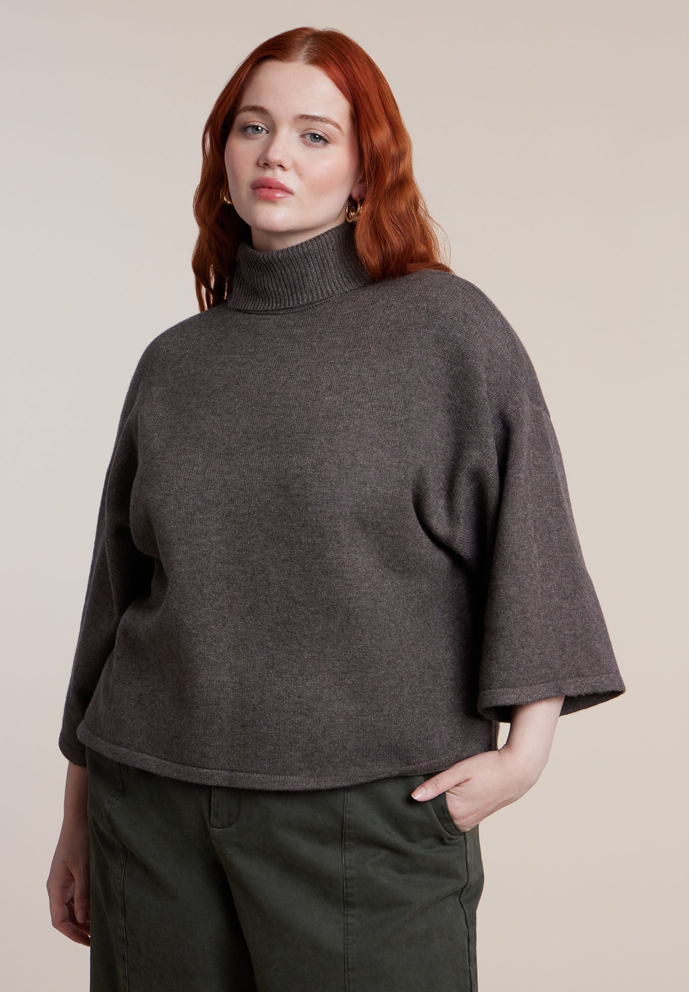 Boxy Three Quarter Sleeve Turtleneck