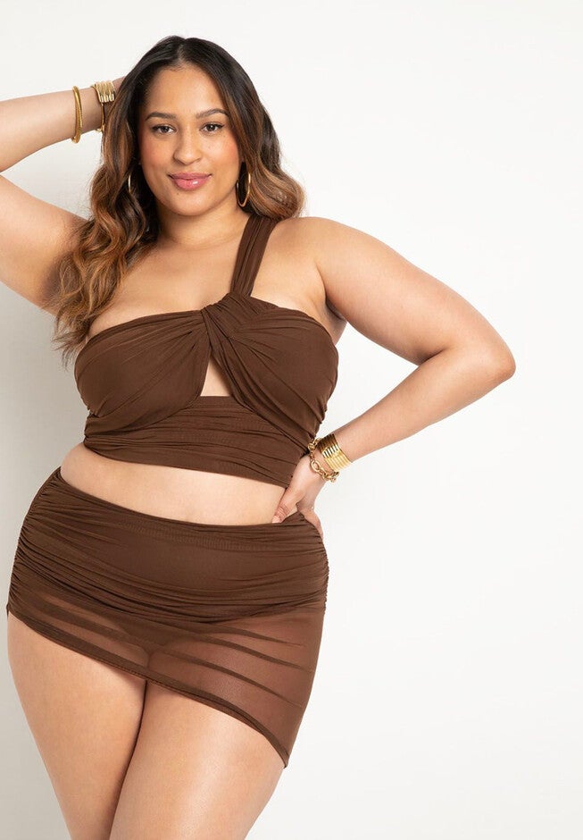 One Shoulder Ruched Tankini Top, , alternate image number null