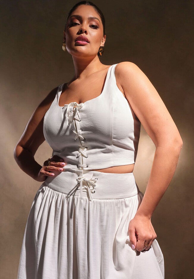 Lace Up Cropped Tank, WHITE, hi-res image number null