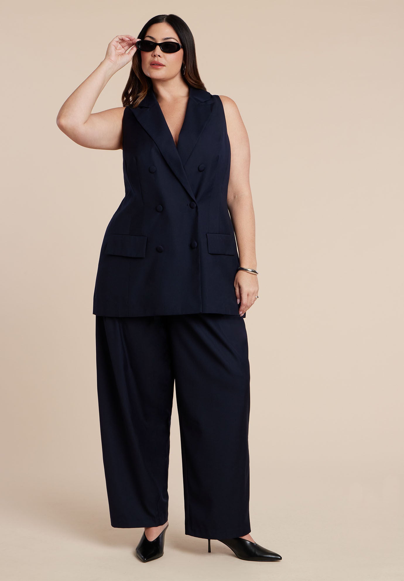 Long Tailored Vest, NAVY, alternate image number 6