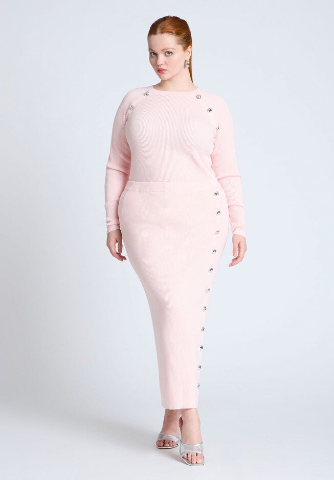 Button Detail Ribbed Sweater, PINKESQUE, alternate image number null