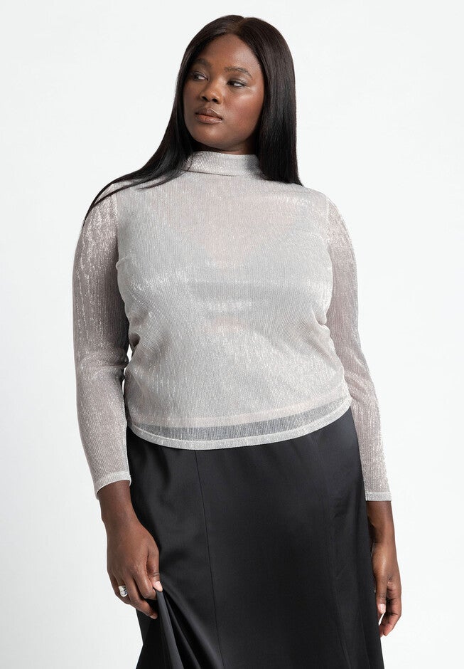 Shine Textured Turtleneck Top, BLANC WHITE, hi-res image number null