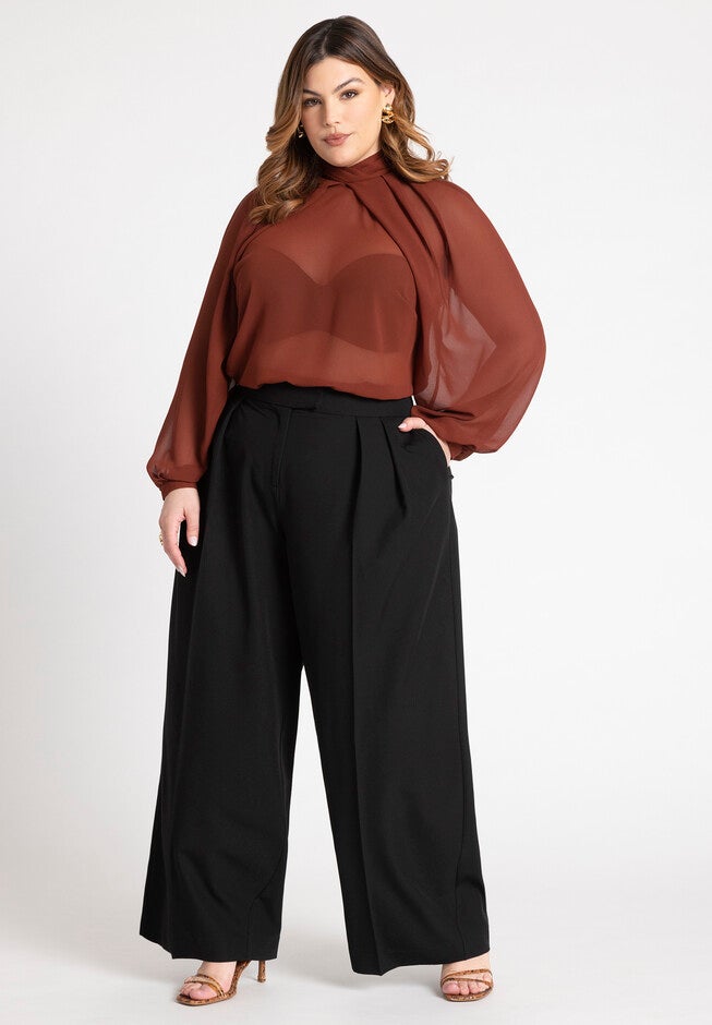 Draped Sleeve Chiffon Top, FIRED BRICK, alternate image number null