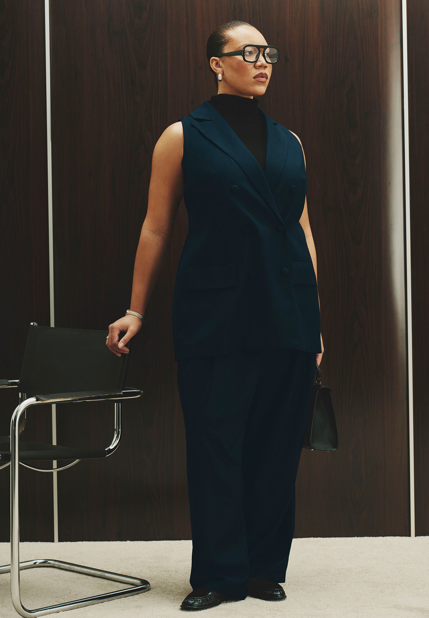 Long Tailored Vest, NAVY, alternate image number 7